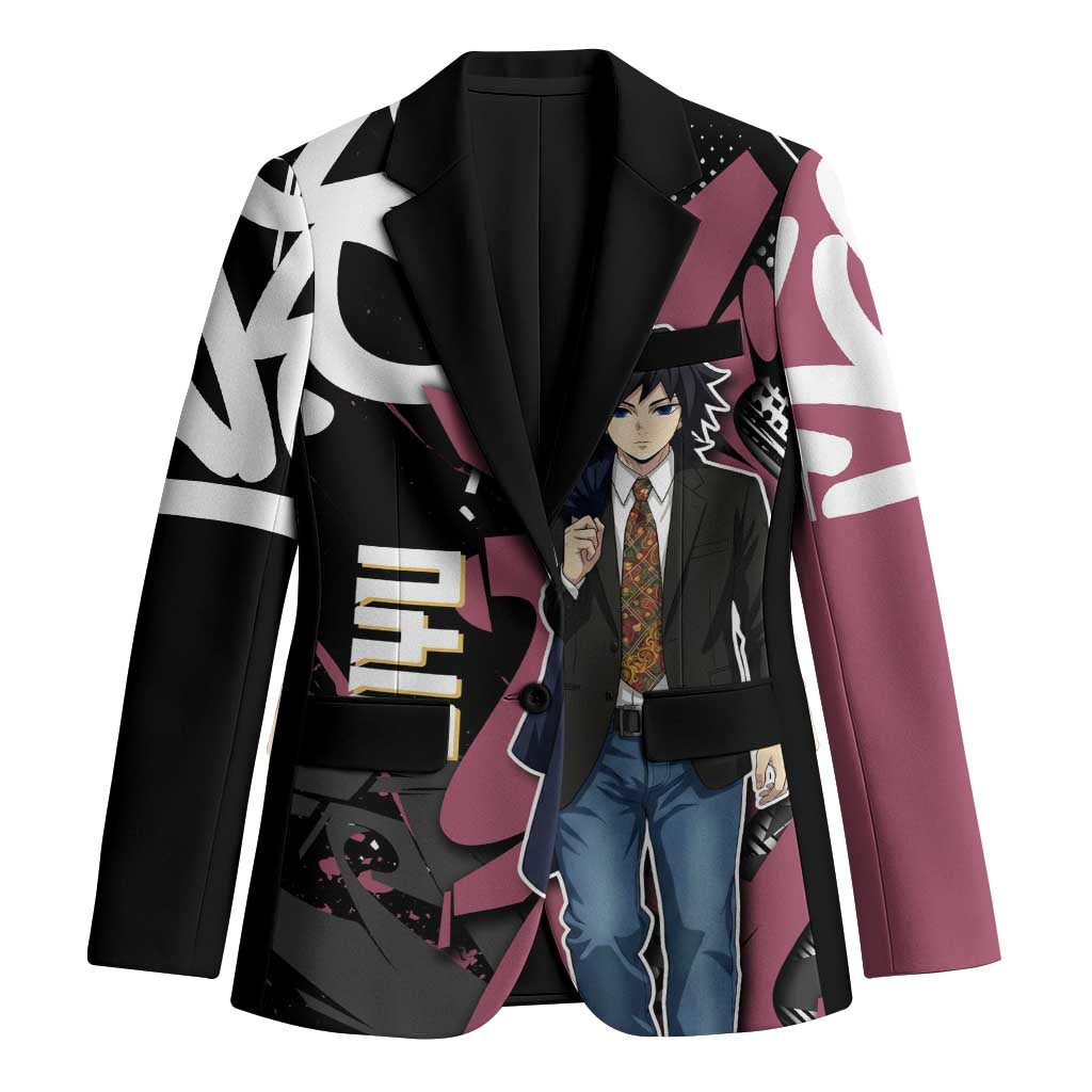 Giyu Tomioka Demon Slayer Blazer Red & Black Graffiti Anime