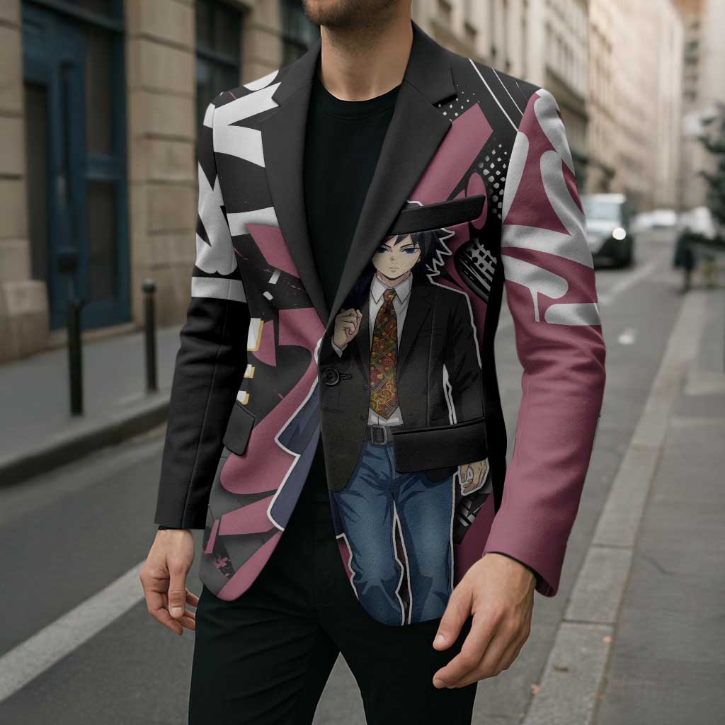 Giyu Tomioka Demon Slayer Blazer Red & Black Graffiti Anime