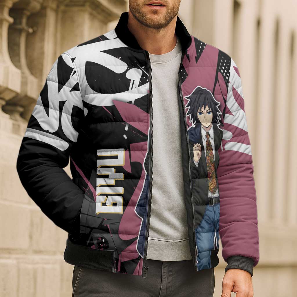 Giyu Tomioka Demon Slayer Bomber Puffer Jacket Red & Black Graffiti Anime