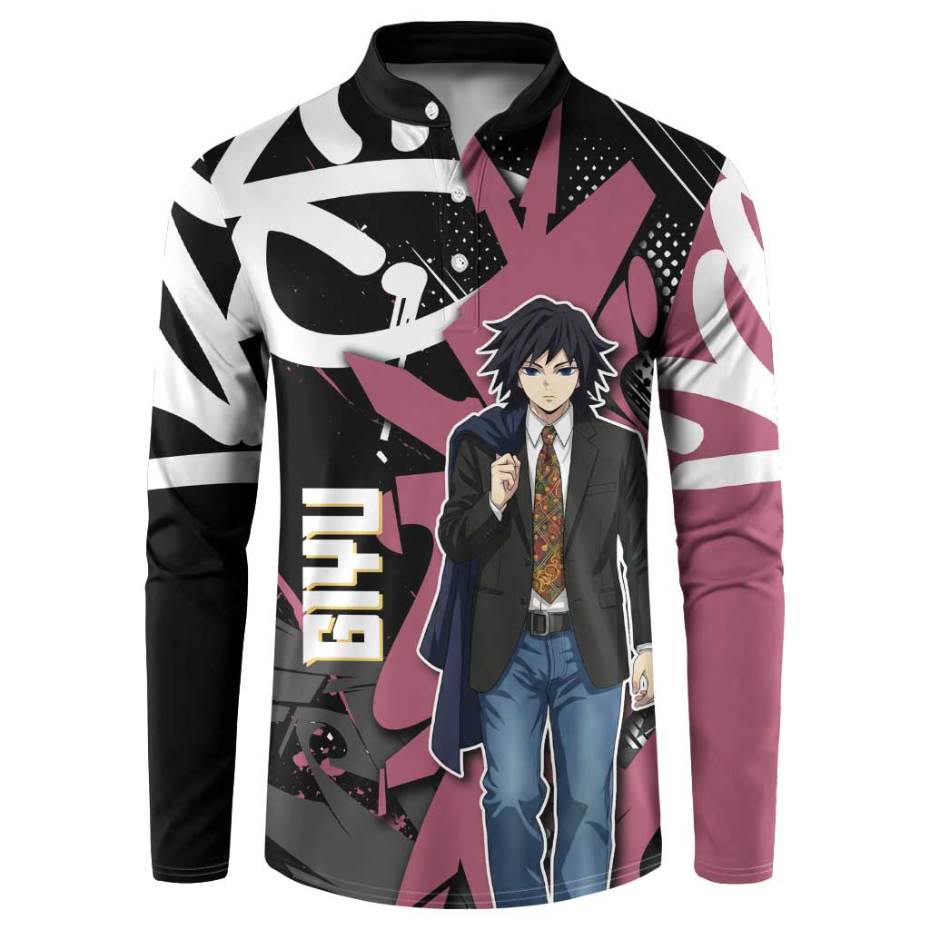 Giyu Tomioka Demon Slayer Button Sweatshirt Red & Black Graffiti Anime
