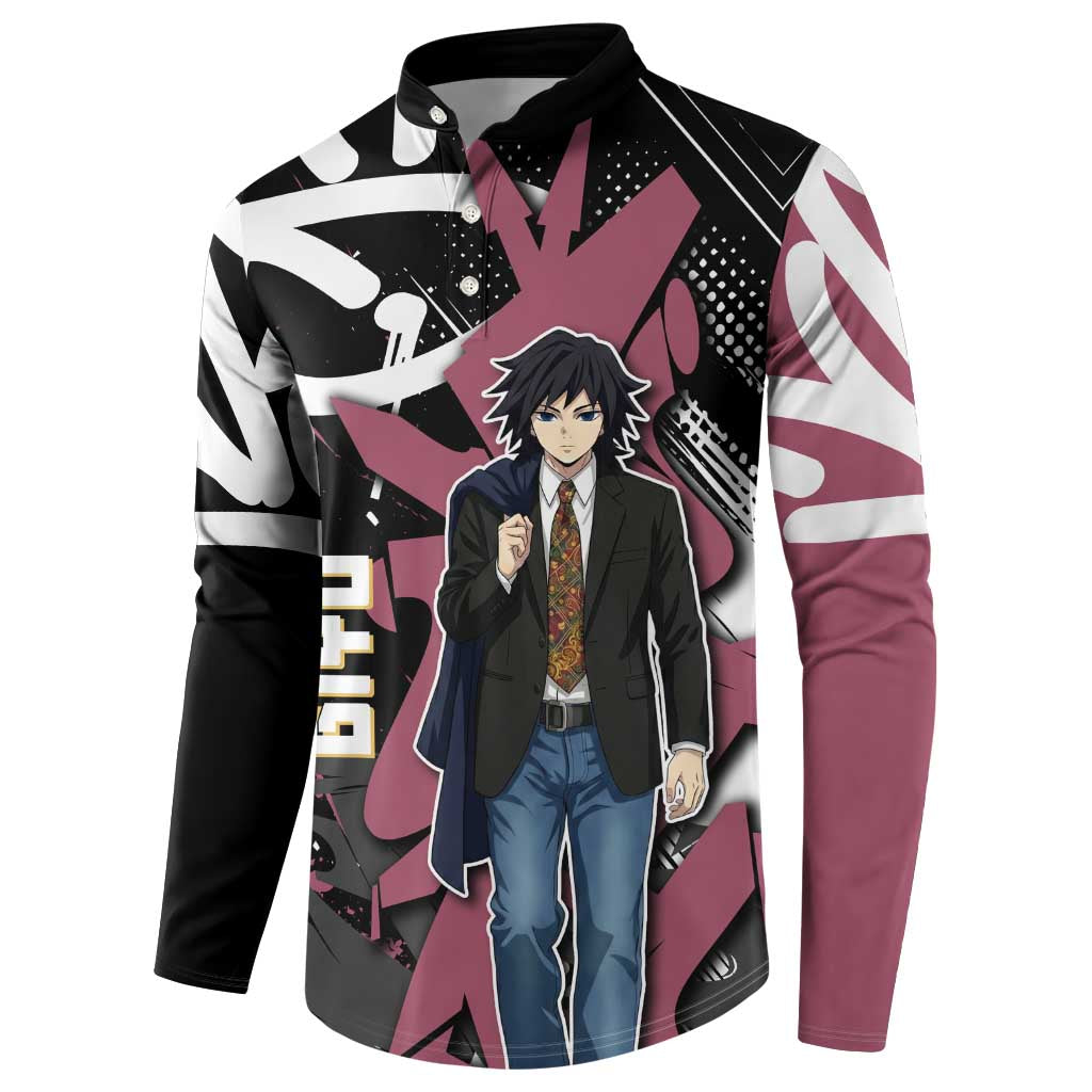 Giyu Tomioka Demon Slayer Button Sweatshirt Red & Black Graffiti Anime