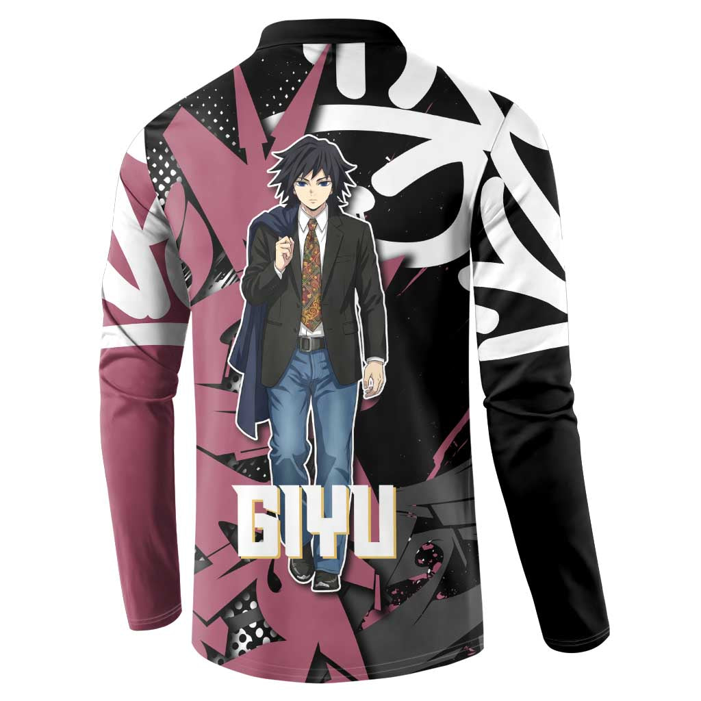 Giyu Tomioka Demon Slayer Button Sweatshirt Red & Black Graffiti Anime