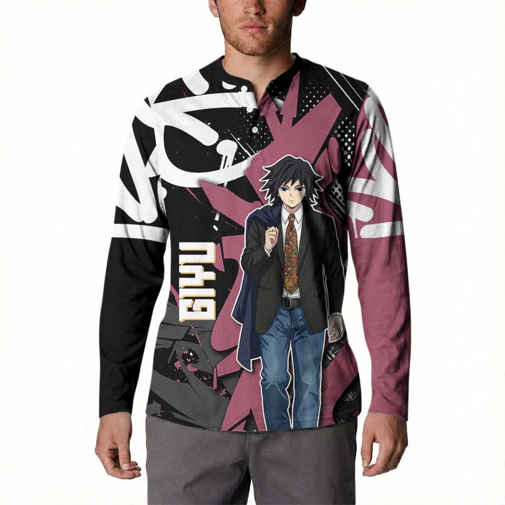 Giyu Tomioka Demon Slayer Button Sweatshirt Red & Black Graffiti Anime