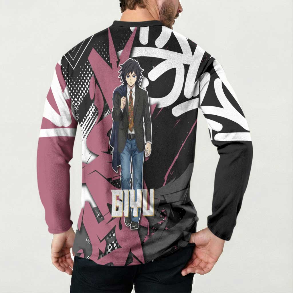Giyu Tomioka Demon Slayer Button Sweatshirt Red & Black Graffiti Anime