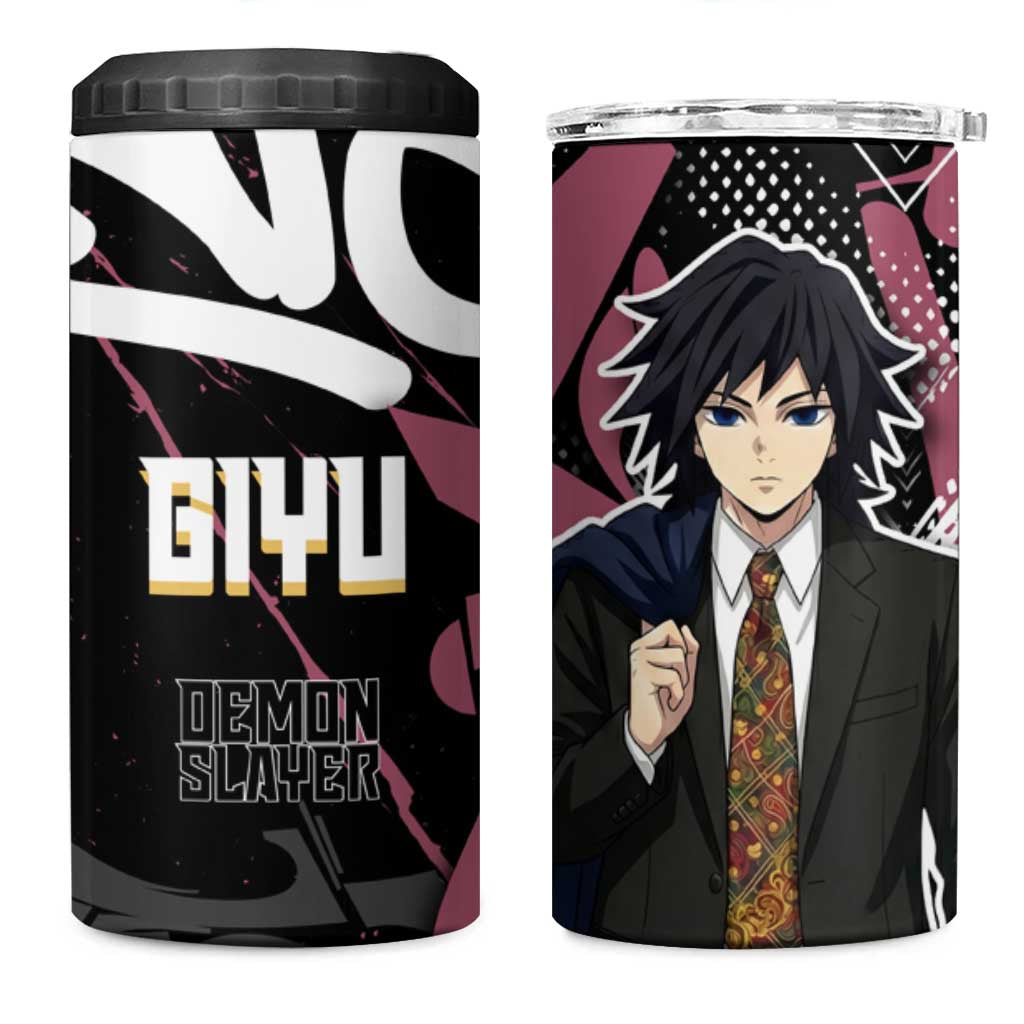 Giyu Tomioka Demon Slayer 4 in 1 Can Cooler Tumbler Red & Black Graffiti Anime