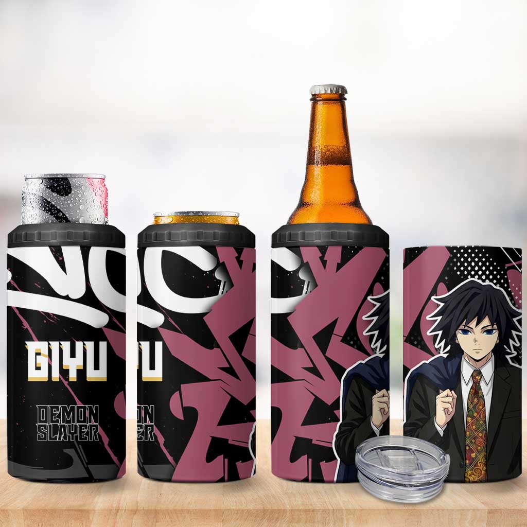 Giyu Tomioka Demon Slayer 4 in 1 Can Cooler Tumbler Red & Black Graffiti Anime
