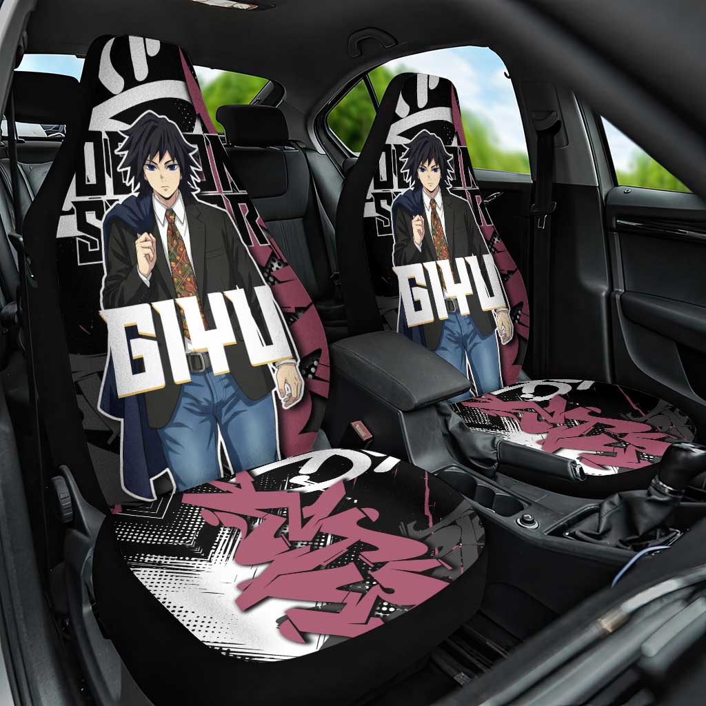Giyu Tomioka Demon Slayer Car Seat Cover Red & Black Graffiti Anime