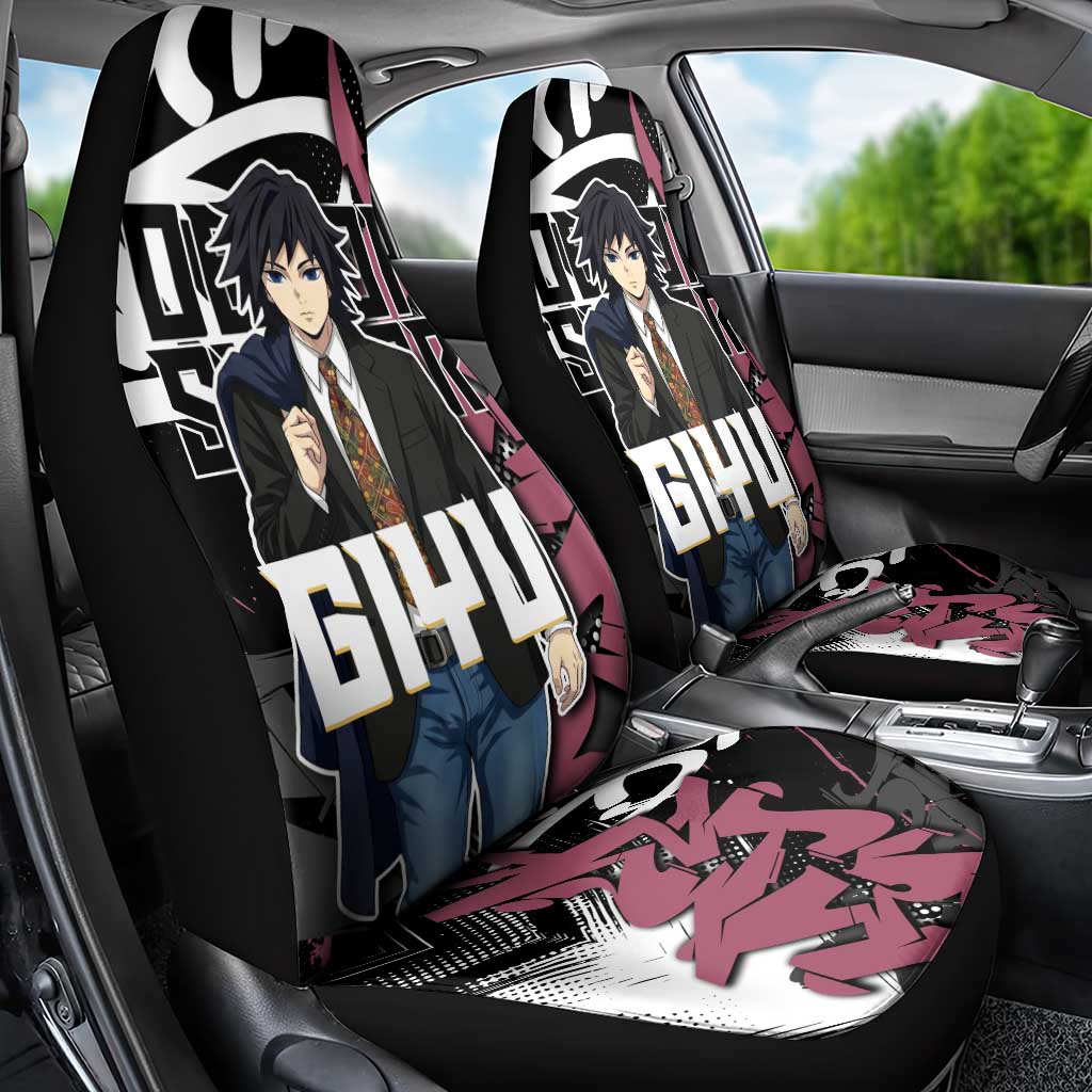 Giyu Tomioka Demon Slayer Car Seat Cover Red & Black Graffiti Anime