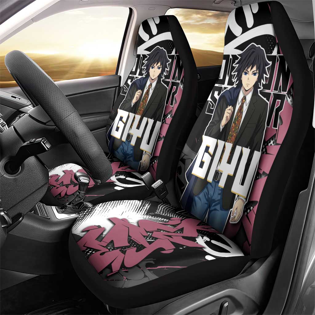 Giyu Tomioka Demon Slayer Car Seat Cover Red & Black Graffiti Anime