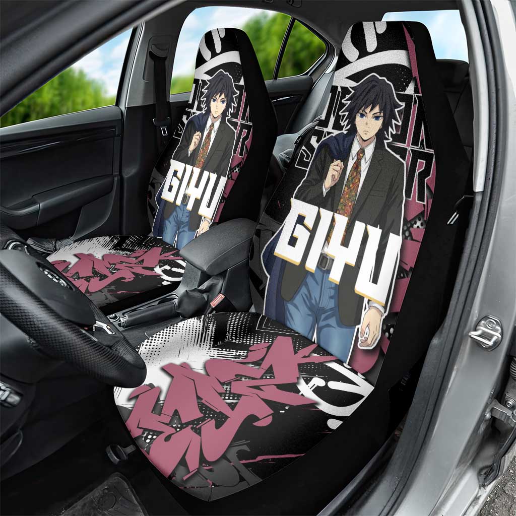 Giyu Tomioka Demon Slayer Car Seat Cover Red & Black Graffiti Anime