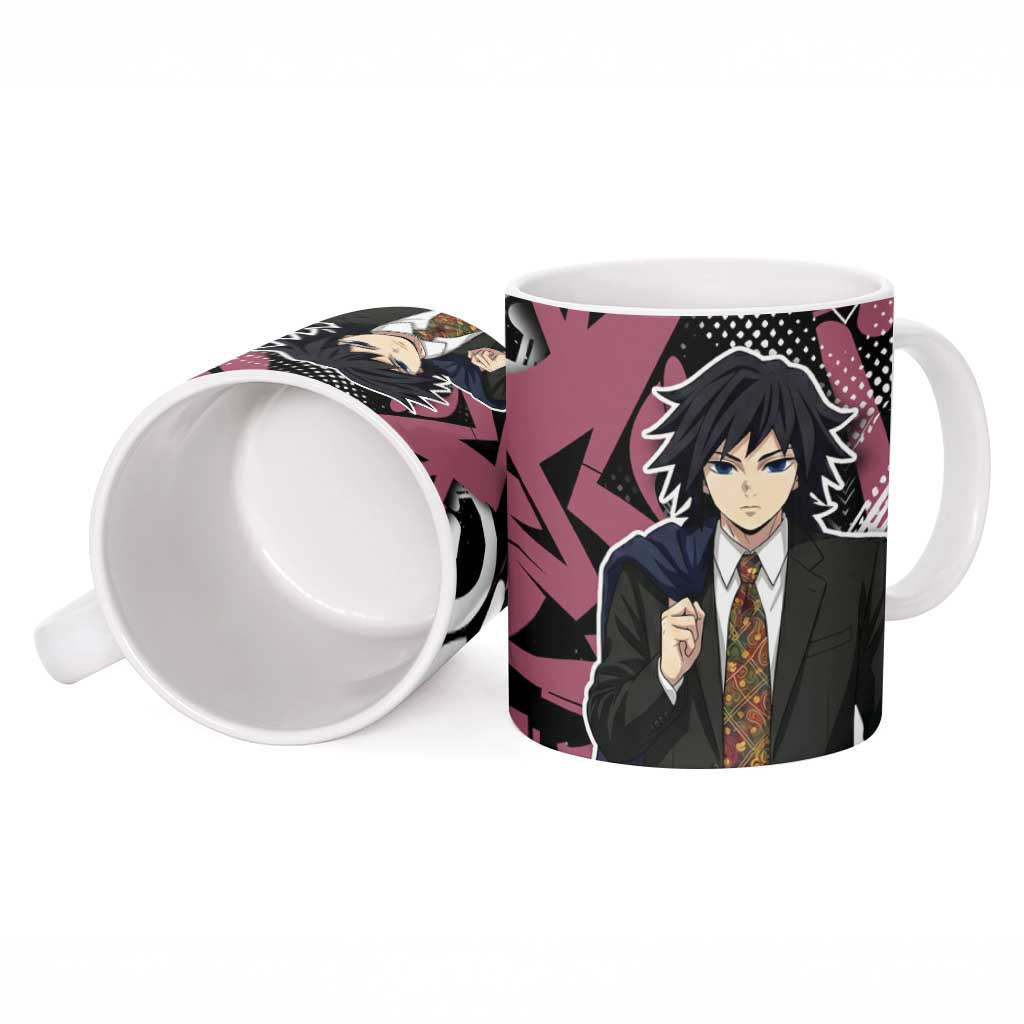 Giyu Tomioka Demon Slayer Ceramic Mug Red & Black Graffiti Anime