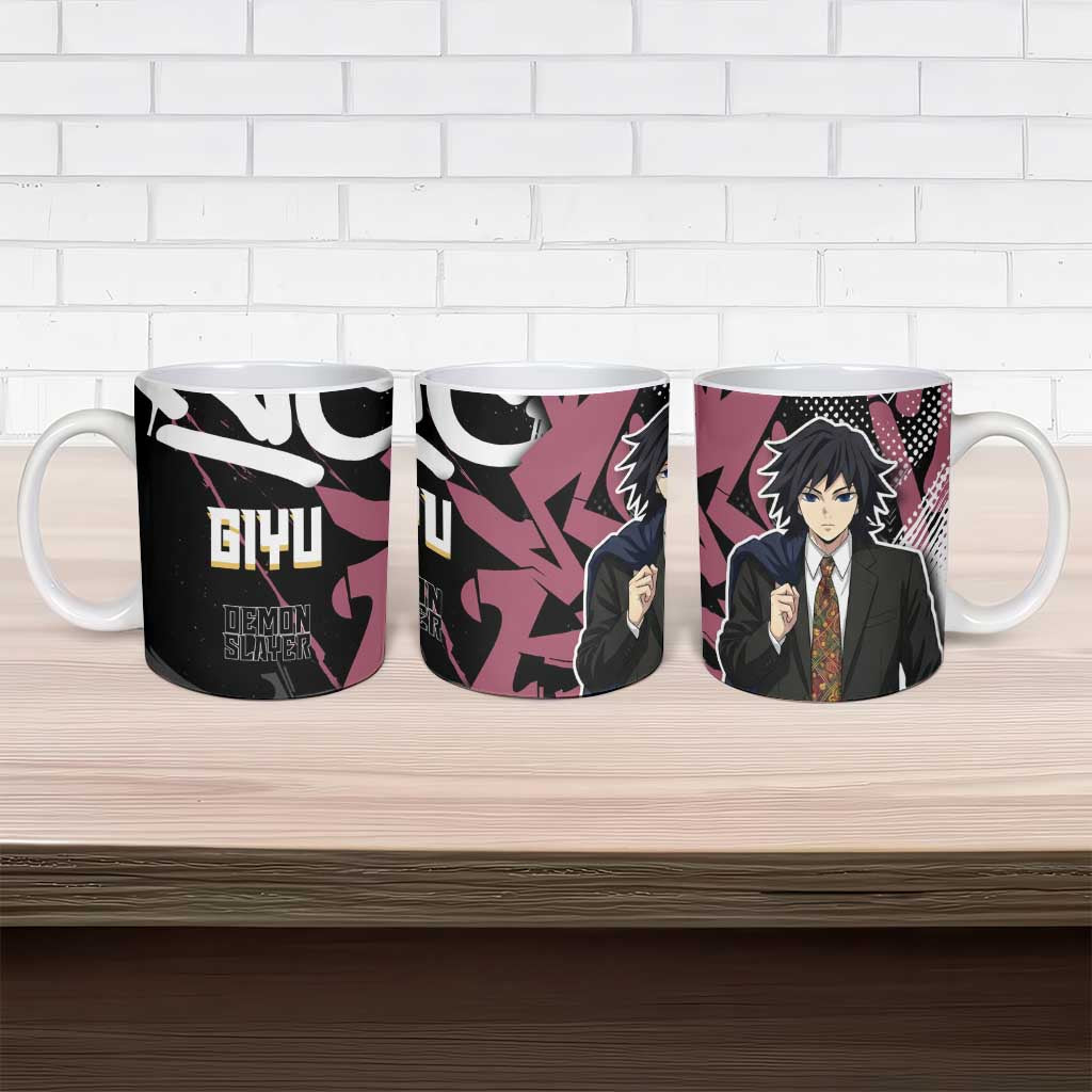 Giyu Tomioka Demon Slayer Ceramic Mug Red & Black Graffiti Anime