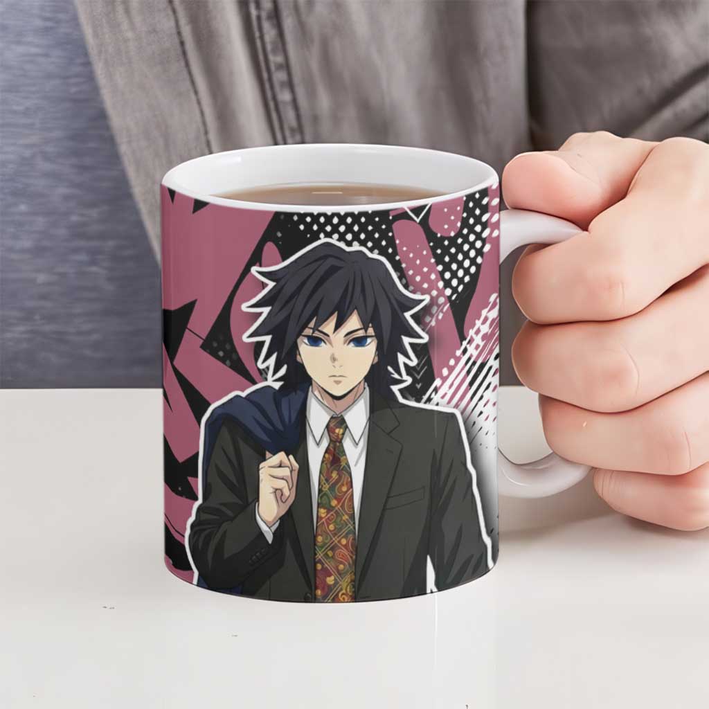 Giyu Tomioka Demon Slayer Ceramic Mug Red & Black Graffiti Anime