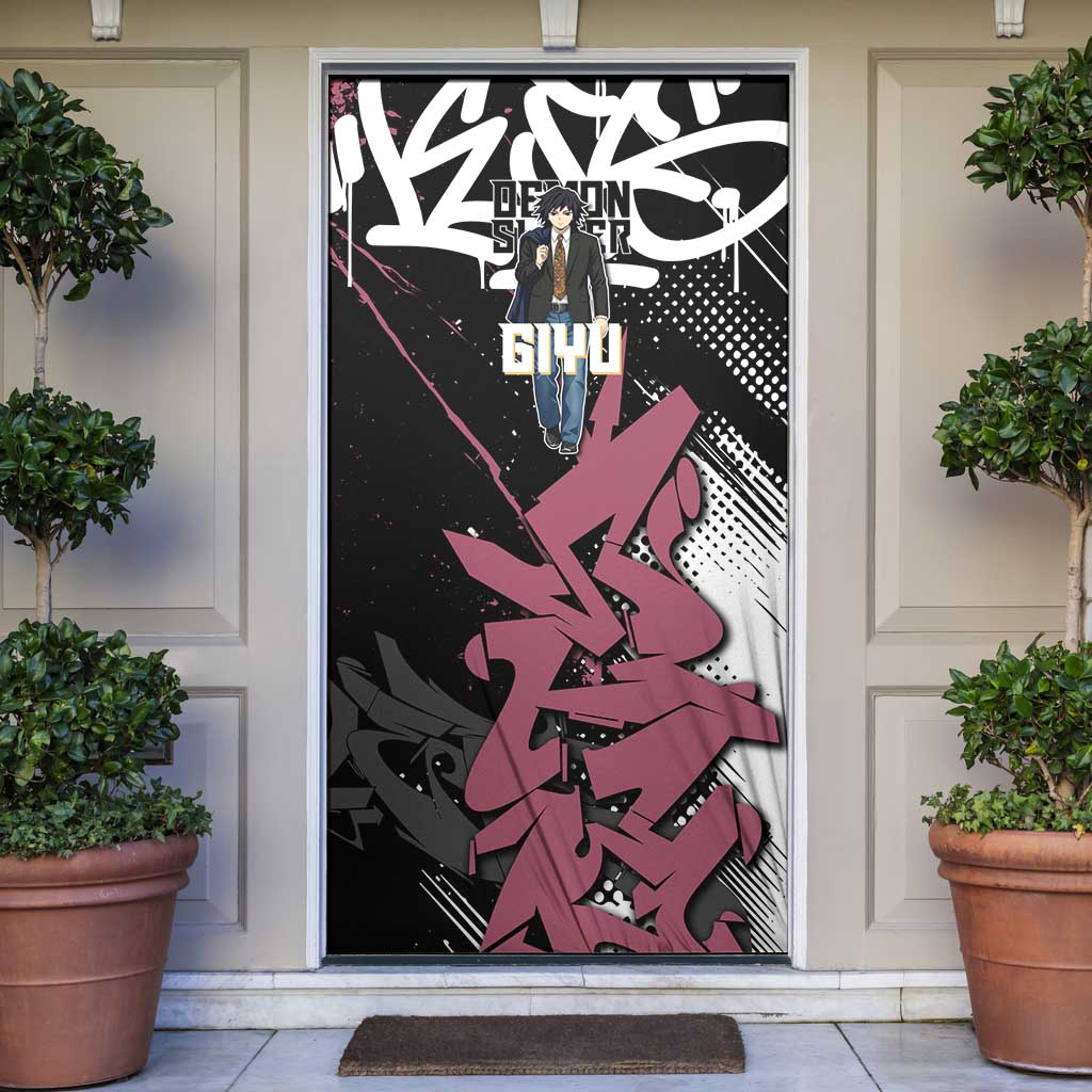 Giyu Tomioka Demon Slayer Door Cover Red & Black Graffiti Anime