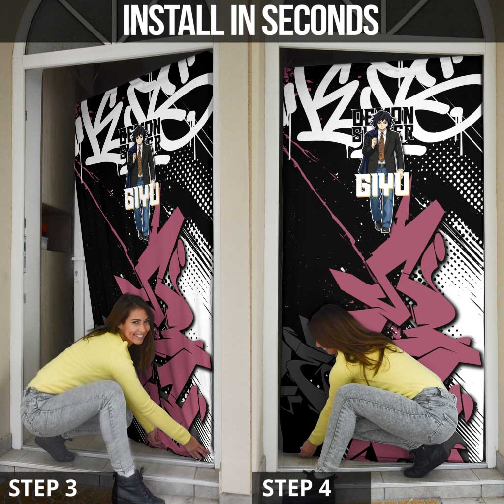 Giyu Tomioka Demon Slayer Door Cover Red & Black Graffiti Anime