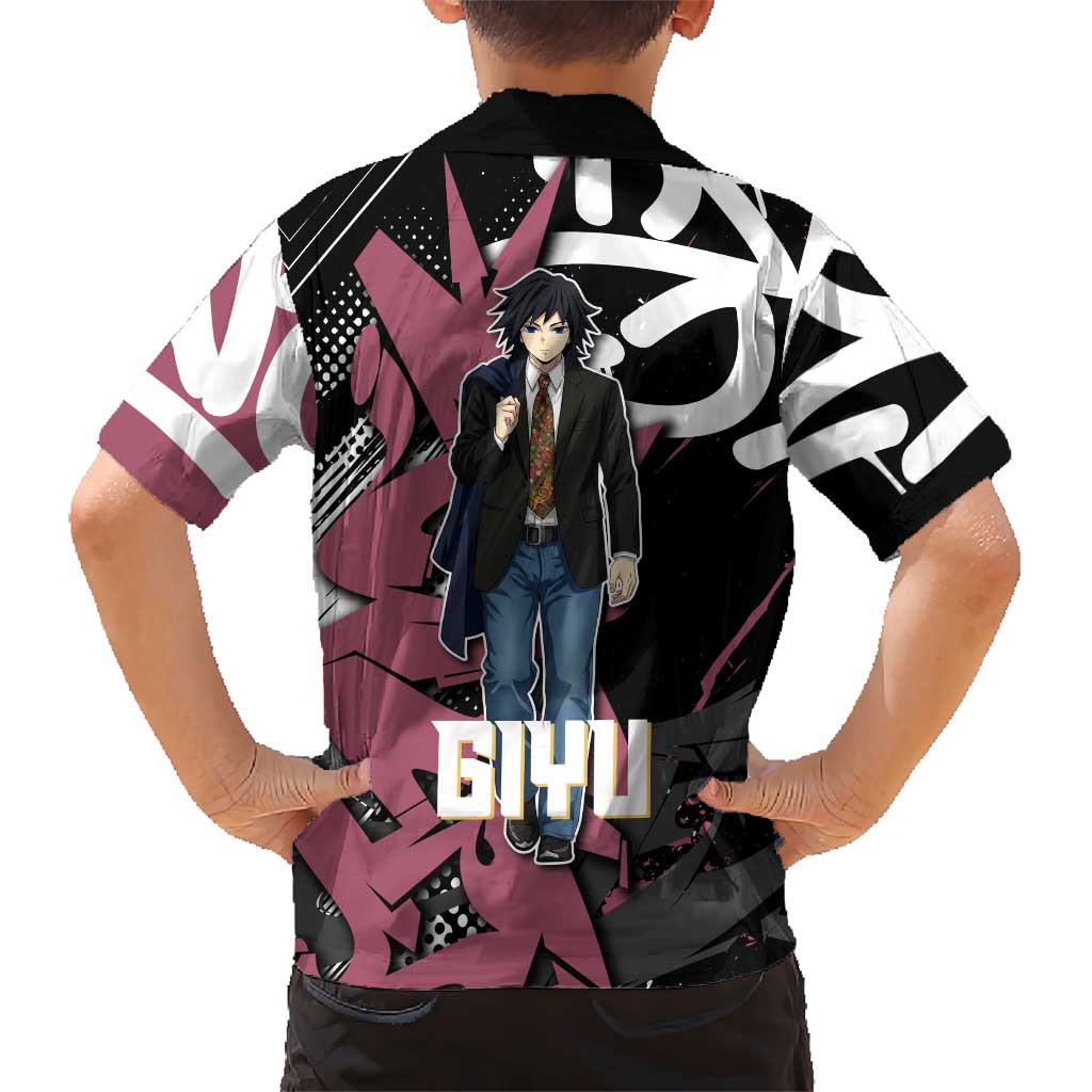 Giyu Tomioka Demon Slayer Family Matching Mermaid Dress and Hawaiian Shirt Red & Black Graffiti Anime