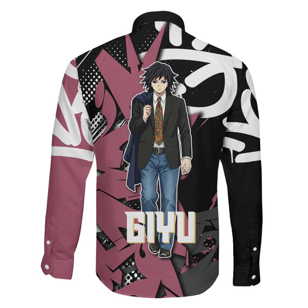 Giyu Tomioka Demon Slayer Family Matching Mermaid Dress and Hawaiian Shirt Red & Black Graffiti Anime