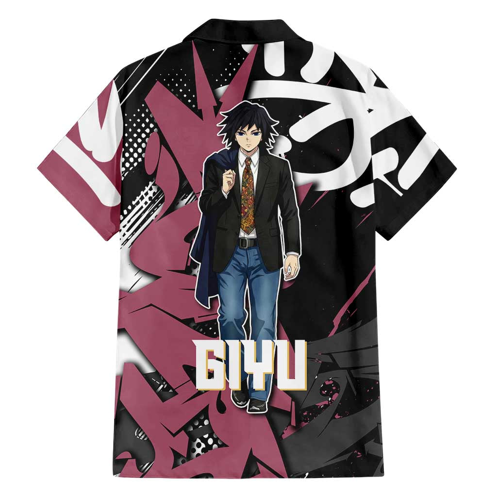 Giyu Tomioka Demon Slayer Family Matching Summer Maxi Dress and Hawaiian Shirt Red & Black Graffiti Anime