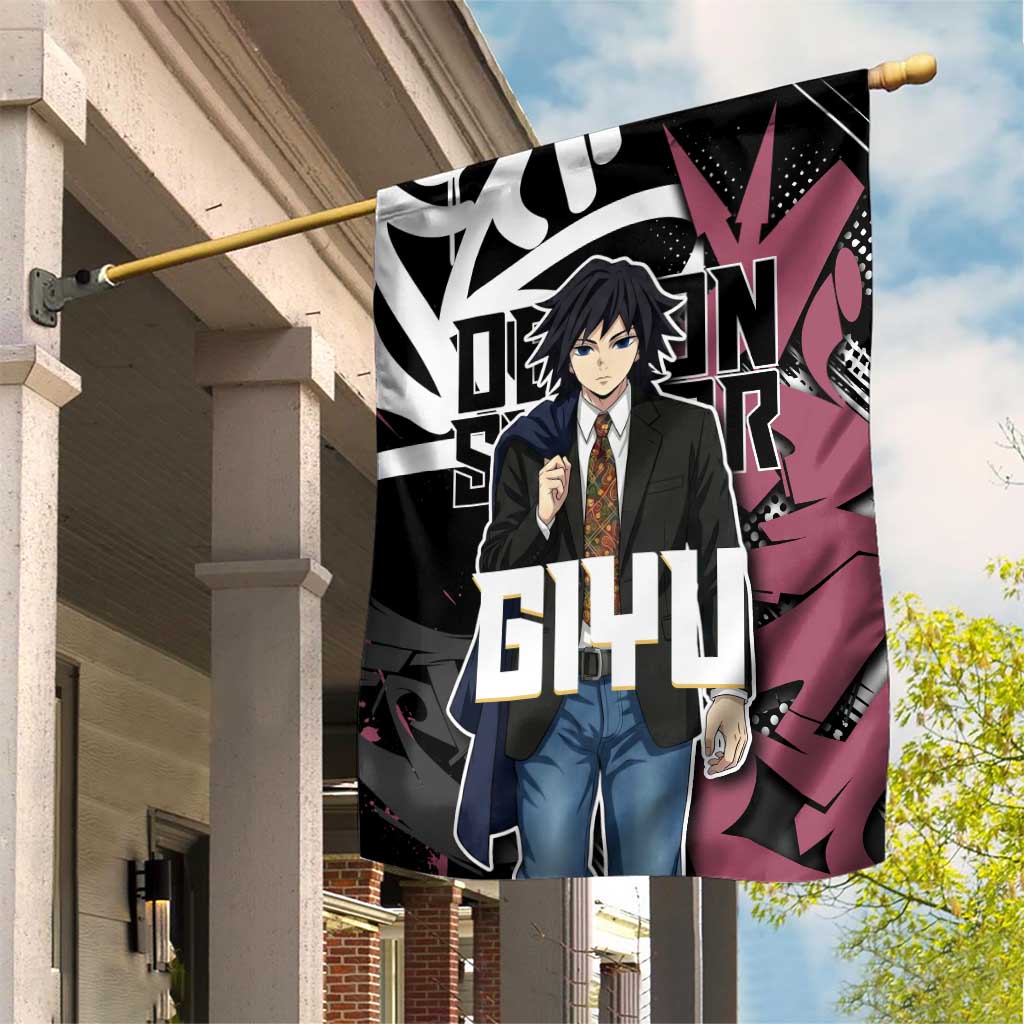 Giyu Tomioka Demon Slayer Garden Flag Red & Black Graffiti Anime