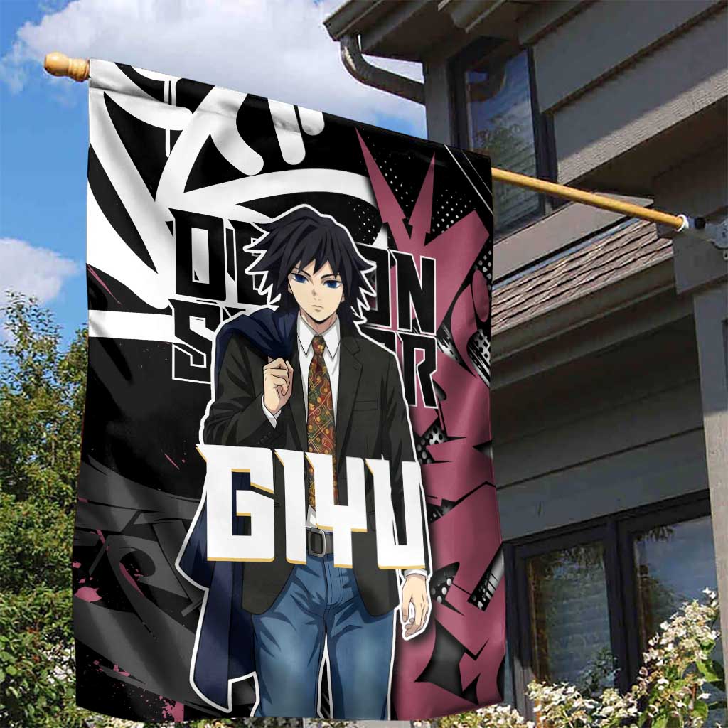 Giyu Tomioka Demon Slayer Garden Flag Red & Black Graffiti Anime