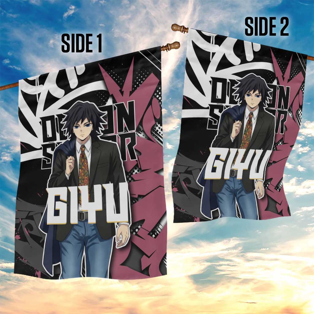 Giyu Tomioka Demon Slayer Garden Flag Red & Black Graffiti Anime