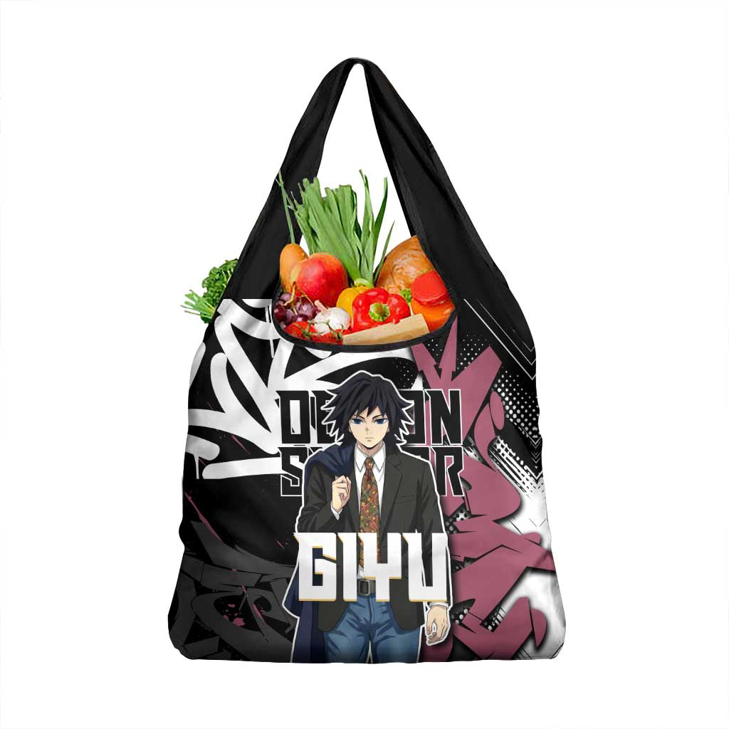 Giyu Tomioka Demon Slayer Grocery Bag Red & Black Graffiti Anime
