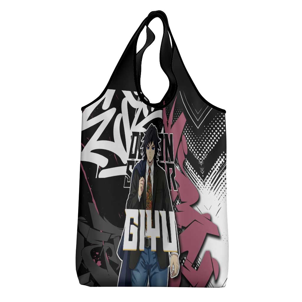 Giyu Tomioka Demon Slayer Grocery Bag Red & Black Graffiti Anime