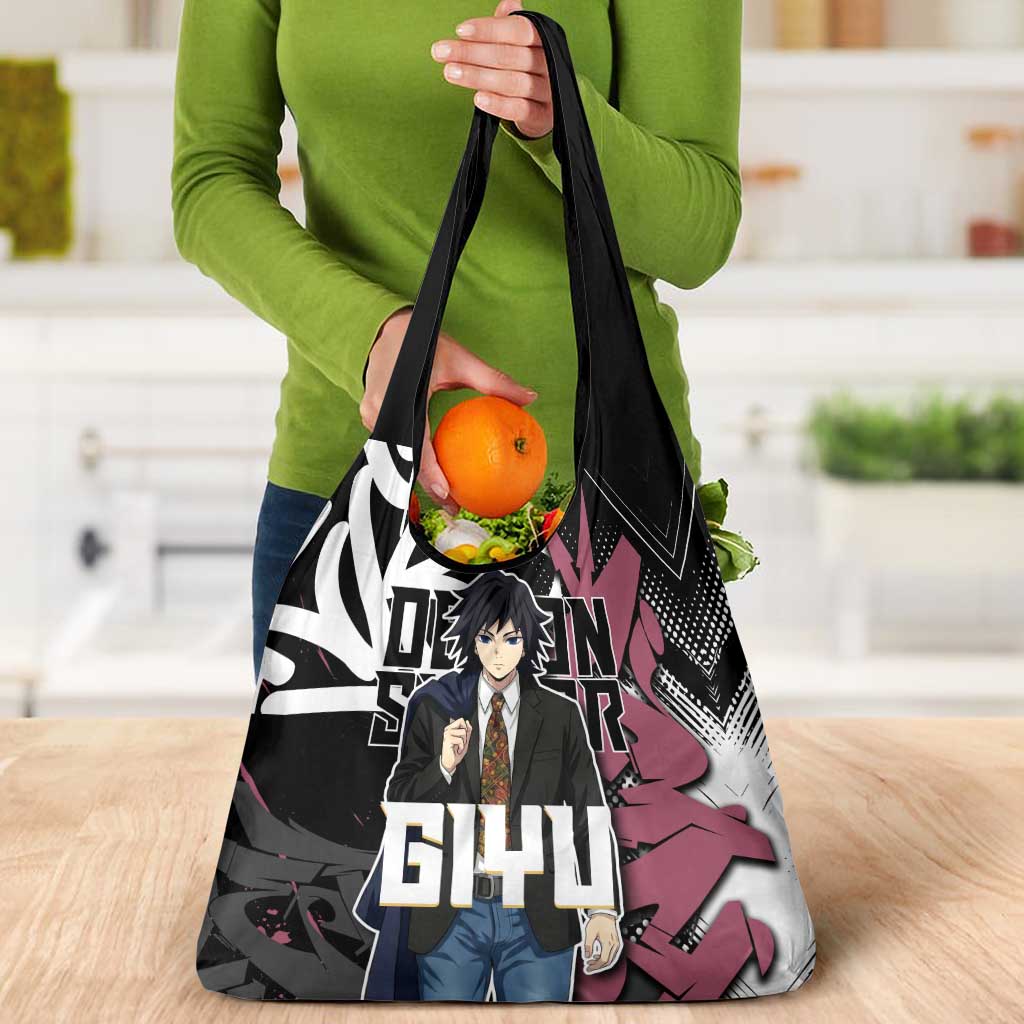 Giyu Tomioka Demon Slayer Grocery Bag Red & Black Graffiti Anime