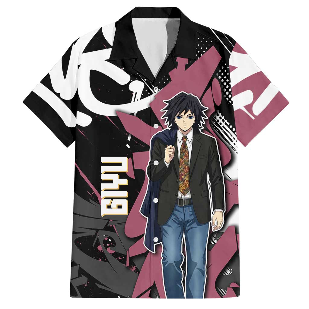 Giyu Tomioka Demon Slayer Hawaiian Shirt Red & Black Graffiti Anime