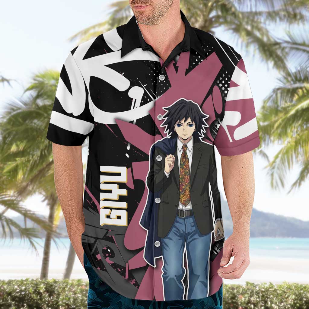 Giyu Tomioka Demon Slayer Hawaiian Shirt Red & Black Graffiti Anime