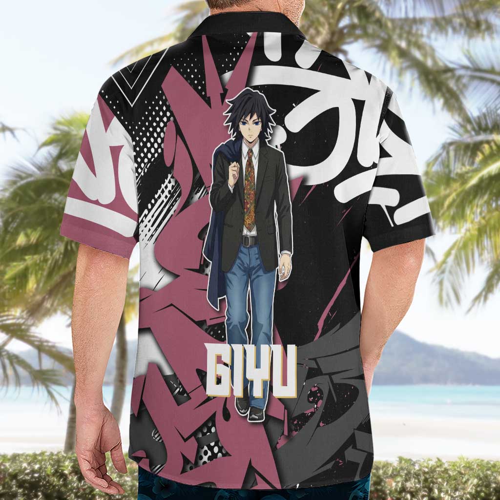 Giyu Tomioka Demon Slayer Hawaiian Shirt Red & Black Graffiti Anime