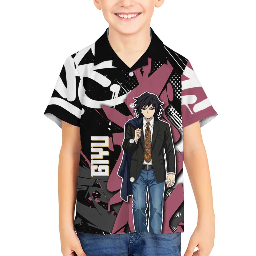 Giyu Tomioka Demon Slayer Hawaiian Shirt Red & Black Graffiti Anime