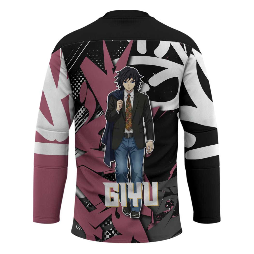Giyu Tomioka Demon Slayer Hockey Jersey Red & Black Graffiti Anime