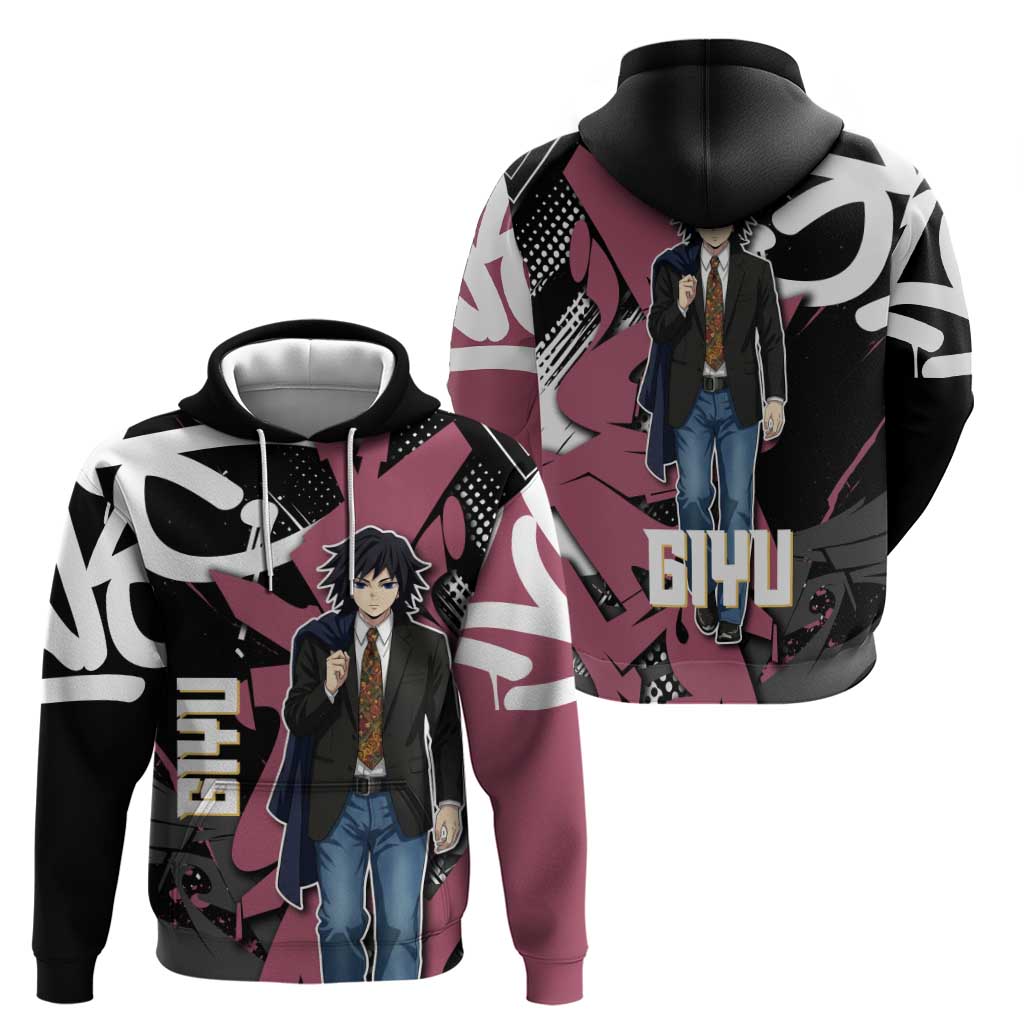 Giyu Tomioka Demon Slayer Hoodie Red & Black Graffiti Anime