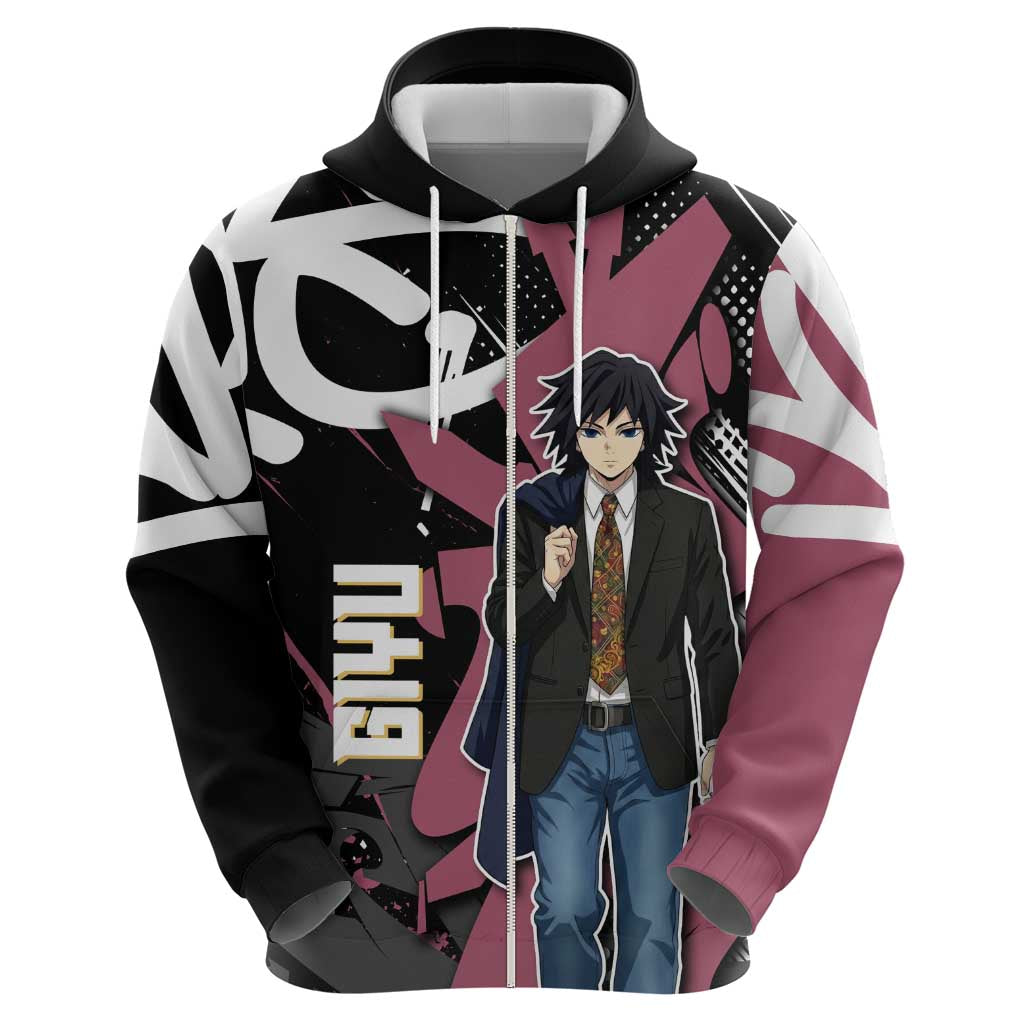 Giyu Tomioka Demon Slayer Hoodie Red & Black Graffiti Anime
