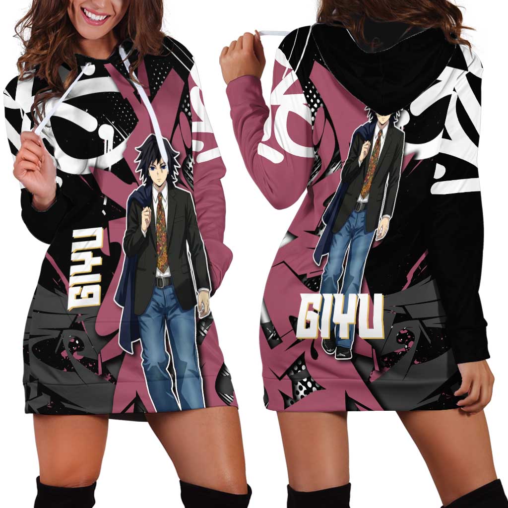 Giyu Tomioka Demon Slayer Hoodie Dress Red & Black Graffiti Anime
