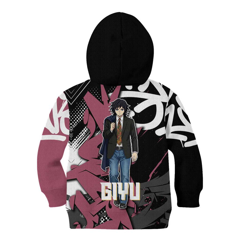 Giyu Tomioka Demon Slayer Kid Hoodie Red & Black Graffiti Anime