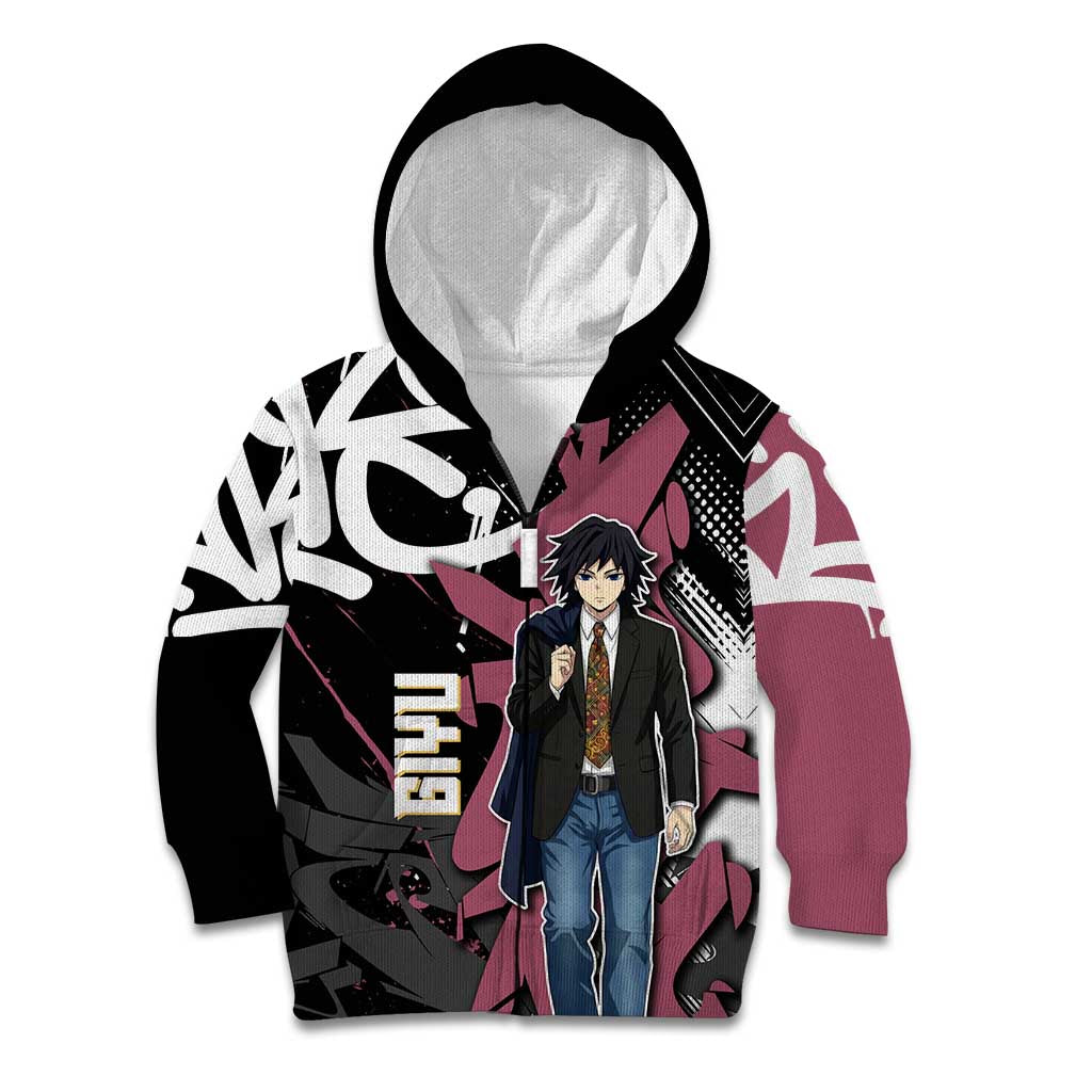 Giyu Tomioka Demon Slayer Kid Hoodie Red & Black Graffiti Anime