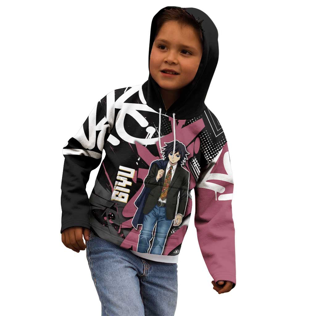 Giyu Tomioka Demon Slayer Kid Hoodie Red & Black Graffiti Anime