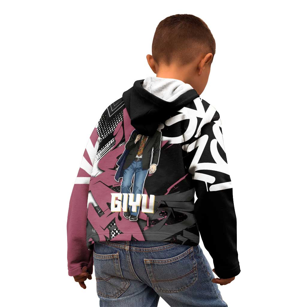 Giyu Tomioka Demon Slayer Kid Hoodie Red & Black Graffiti Anime