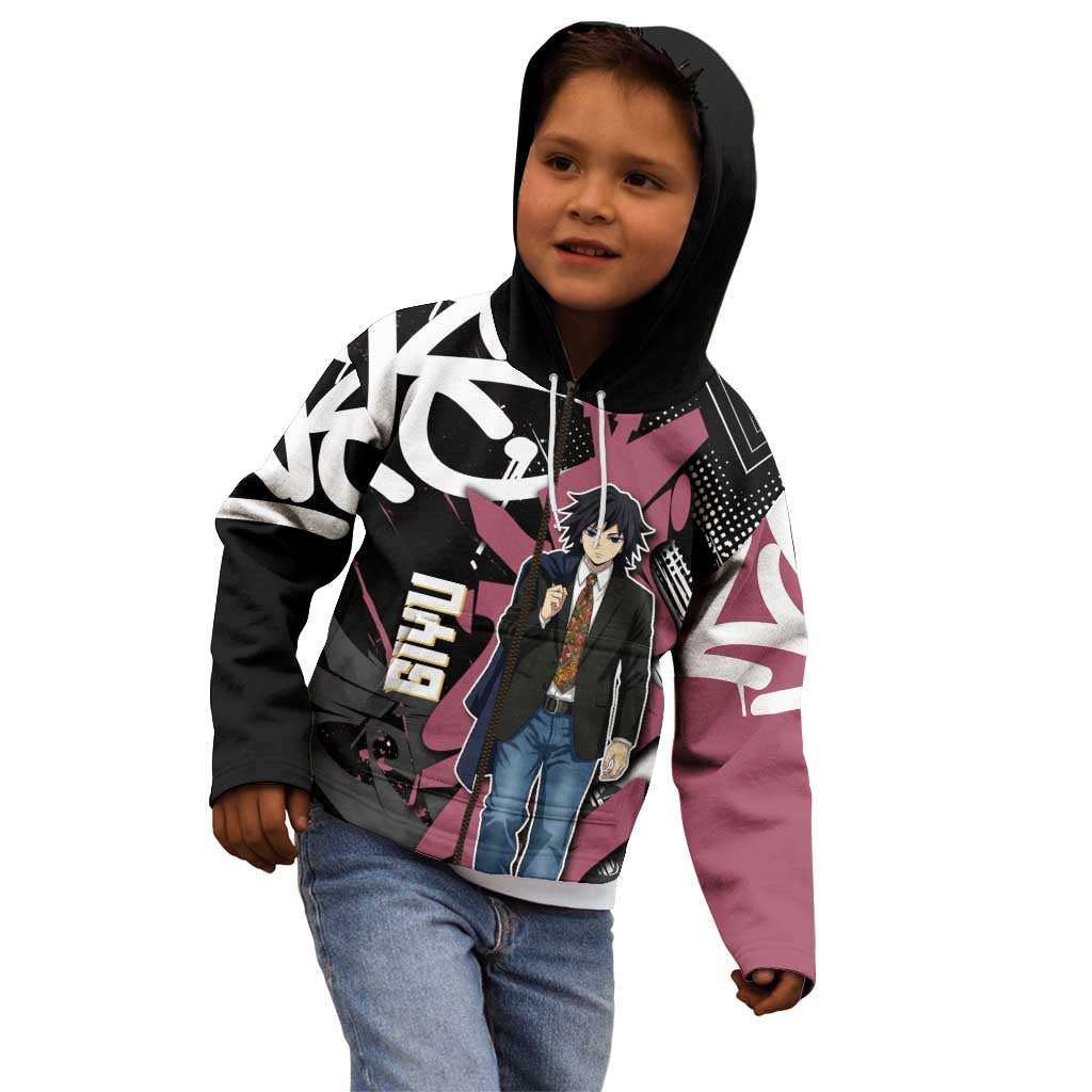 Giyu Tomioka Demon Slayer Kid Hoodie Red & Black Graffiti Anime