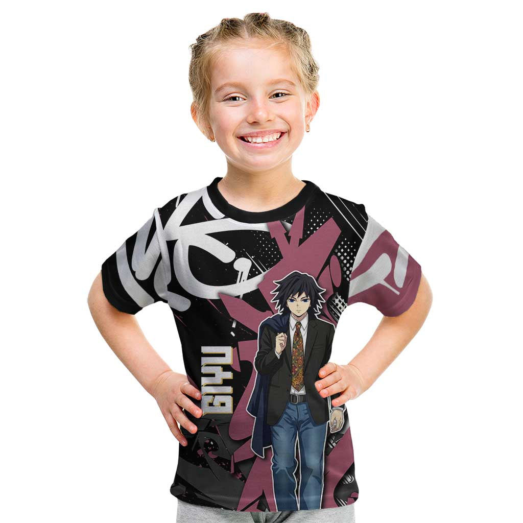 Giyu Tomioka Demon Slayer Kid T Shirt Red & Black Graffiti Anime