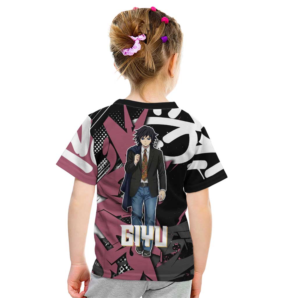 Giyu Tomioka Demon Slayer Kid T Shirt Red & Black Graffiti Anime