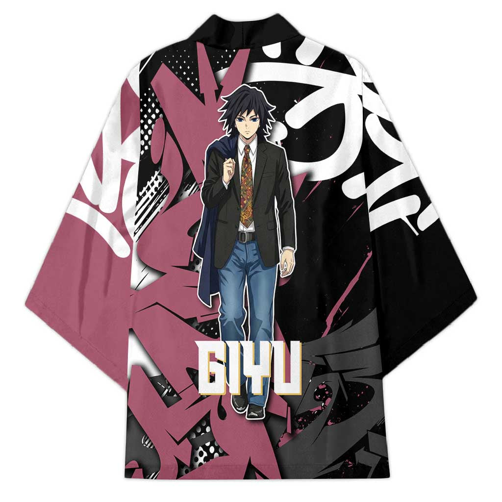 Giyu Tomioka Demon Slayer Kimono Red & Black Graffiti Anime