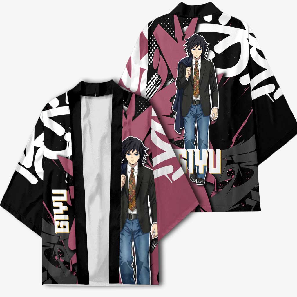 Giyu Tomioka Demon Slayer Kimono Red & Black Graffiti Anime