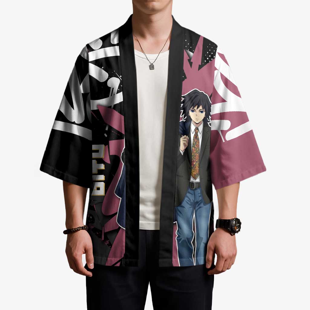 Giyu Tomioka Demon Slayer Kimono Red & Black Graffiti Anime