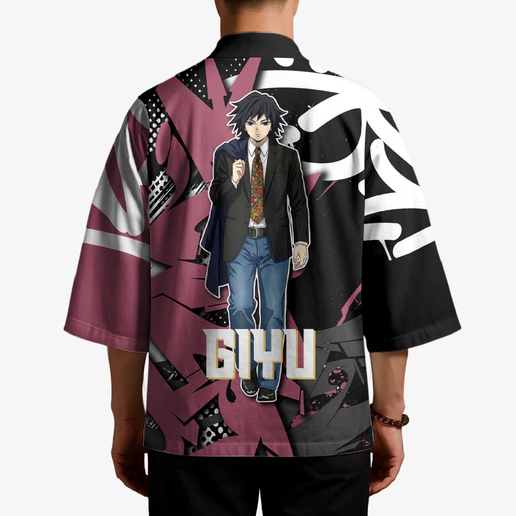 Giyu Tomioka Demon Slayer Kimono Red & Black Graffiti Anime