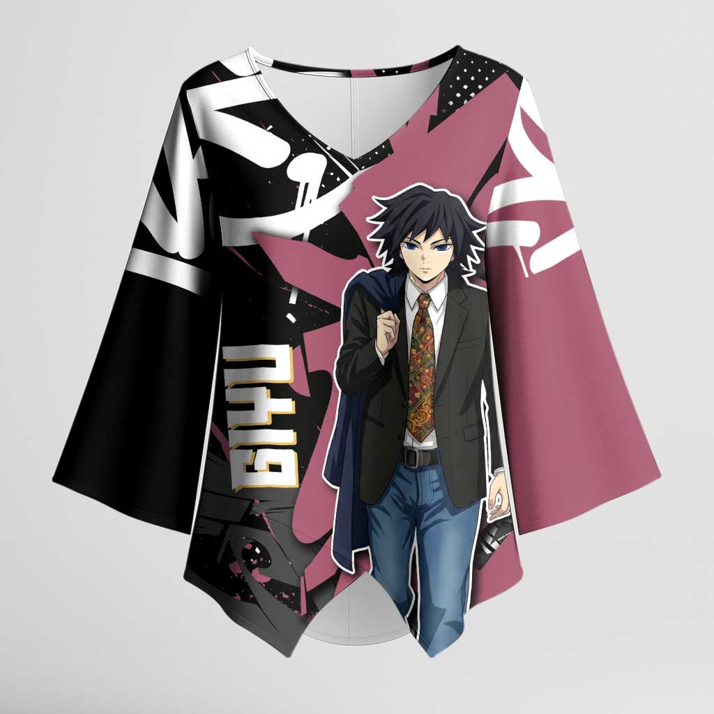 Giyu Tomioka Demon Slayer Kimono Sleeve Blouse Red & Black Graffiti Anime