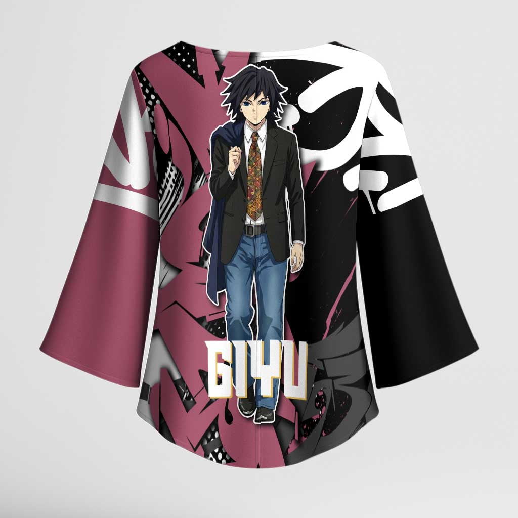 Giyu Tomioka Demon Slayer Kimono Sleeve Blouse Red & Black Graffiti Anime