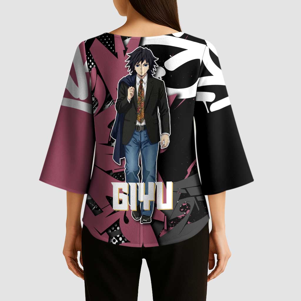 Giyu Tomioka Demon Slayer Kimono Sleeve Blouse Red & Black Graffiti Anime